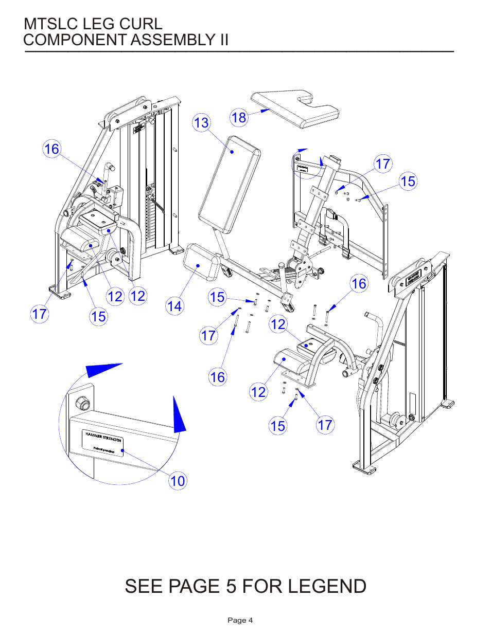 See page 5 for legend, Component assembly ii, Mtslc leg curl | Life Fitness MTSLC User Manual | Page 4 / 24