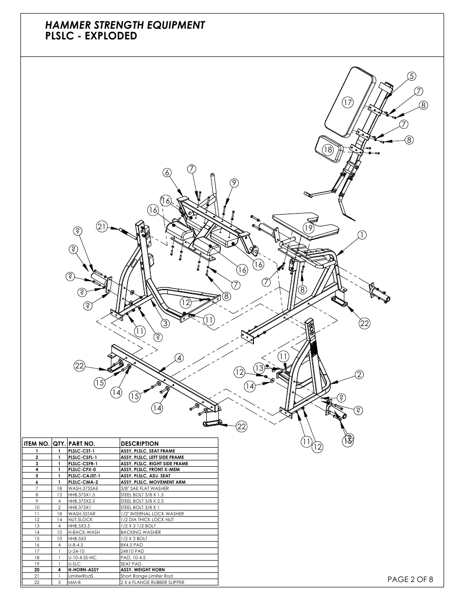 Hammer strength equipment plslc - exploded | Life Fitness PLSLC User Manual | Page 2 / 8