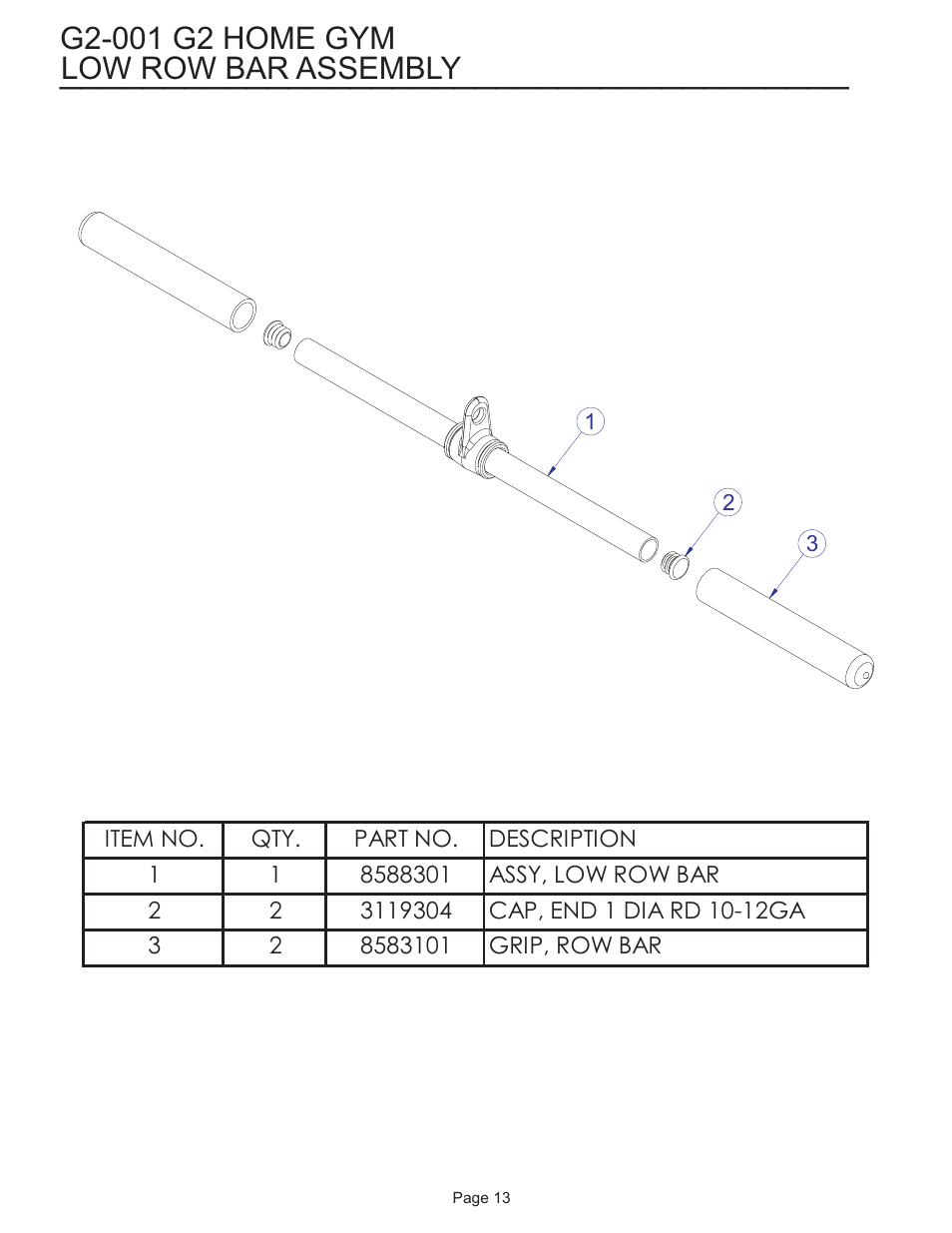 Low row bar assembly | Life Fitness G2 User Manual | Page 13 / 14