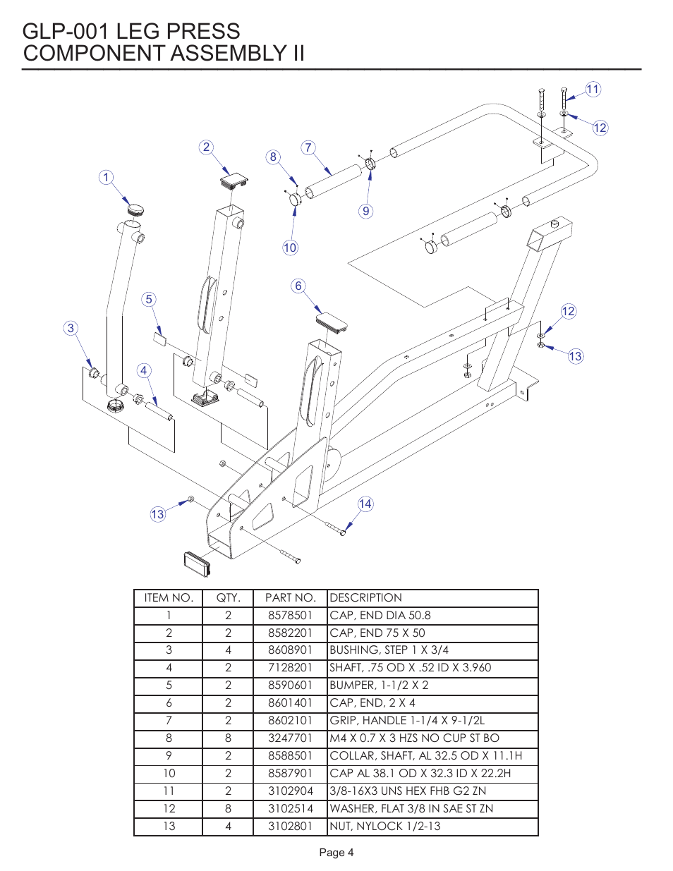 Component assembly ii, Glp-001 leg press | Life Fitness Consumer Gym Leg Press GLP-001 User Manual | Page 4 / 7