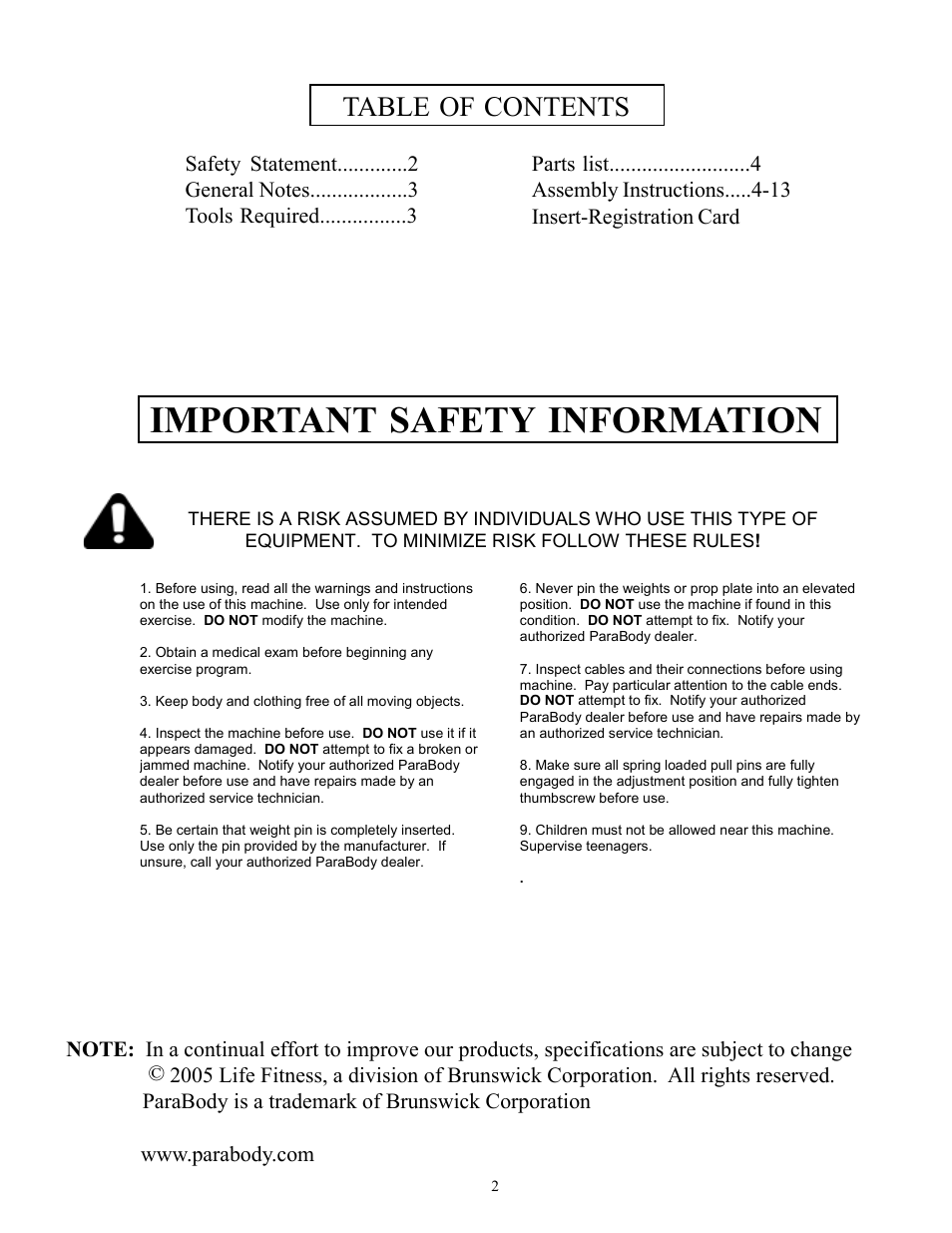 Life Fitness CM3 User Manual | Page 2 / 13