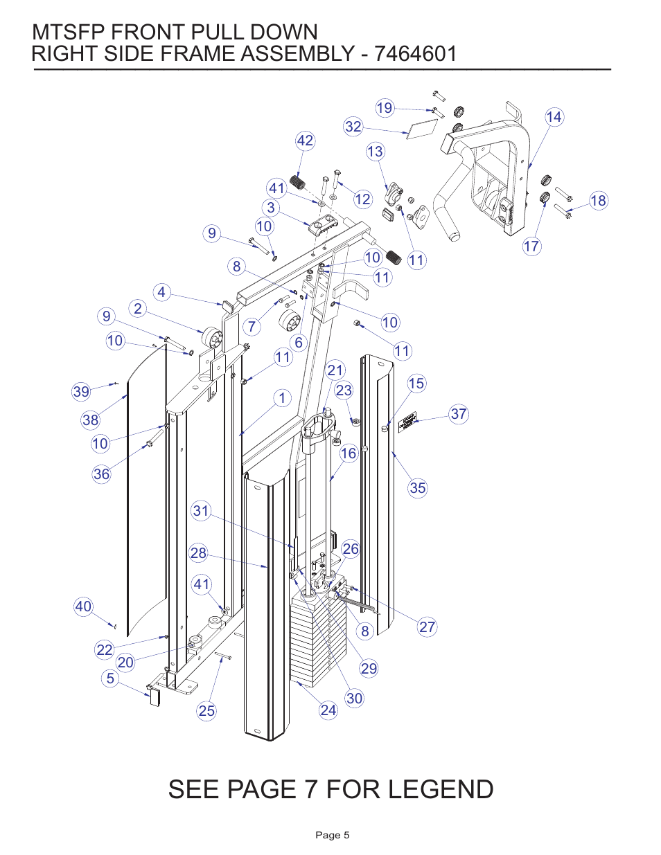 See page 7 for legend, Mtsfp front pull down | Life Fitness MTSFP User Manual | Page 5 / 17