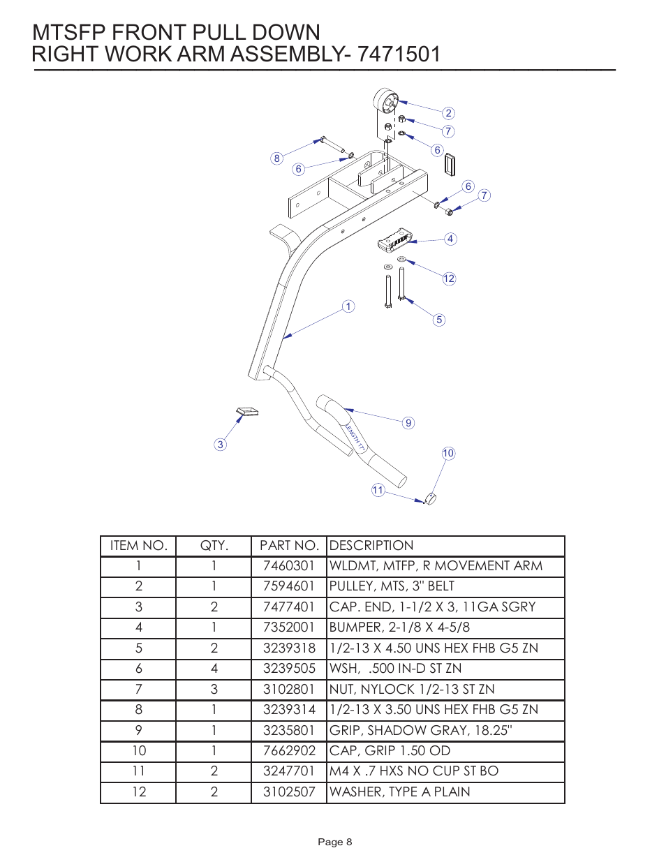 Mtsfp front pull down | Life Fitness MTSFP User Manual | Page 8 / 17