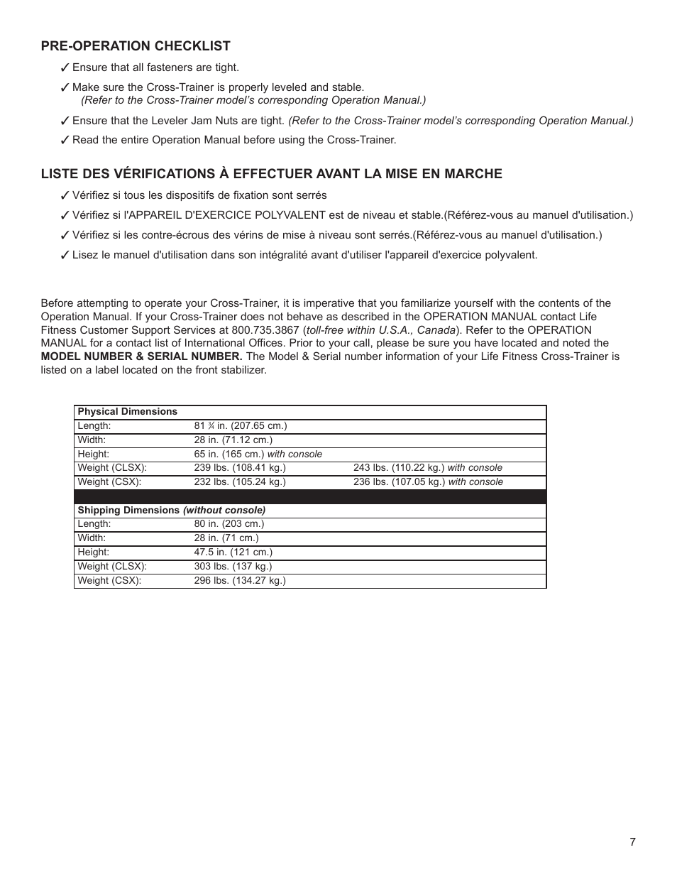 Pre-operation checklist | Life Fitness M051-00K61-C131 User Manual | Page 8 / 8