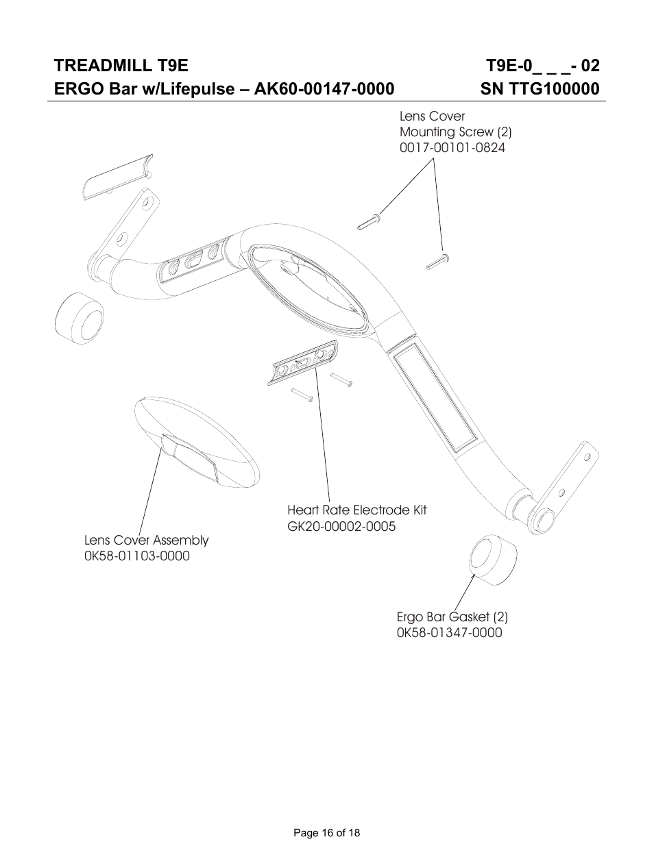 Treadmill t9e | Life Fitness T9e User Manual | Page 16 / 18