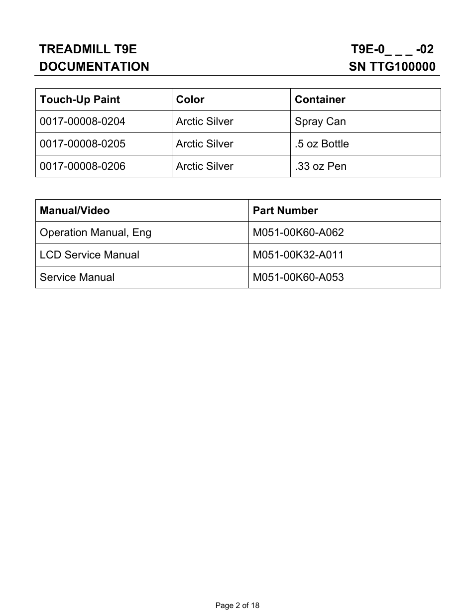 Life Fitness T9e User Manual | Page 2 / 18