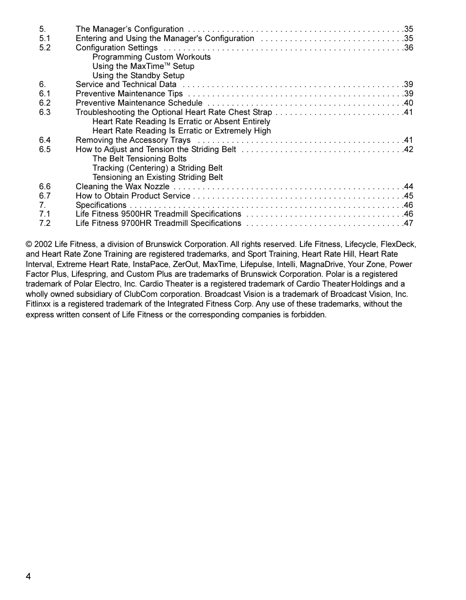 Life Fitness Treadmill User Manual | Page 4 / 47