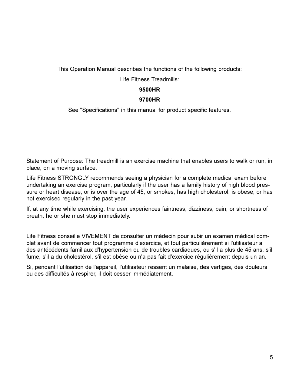 Life Fitness Treadmill User Manual | Page 5 / 47
