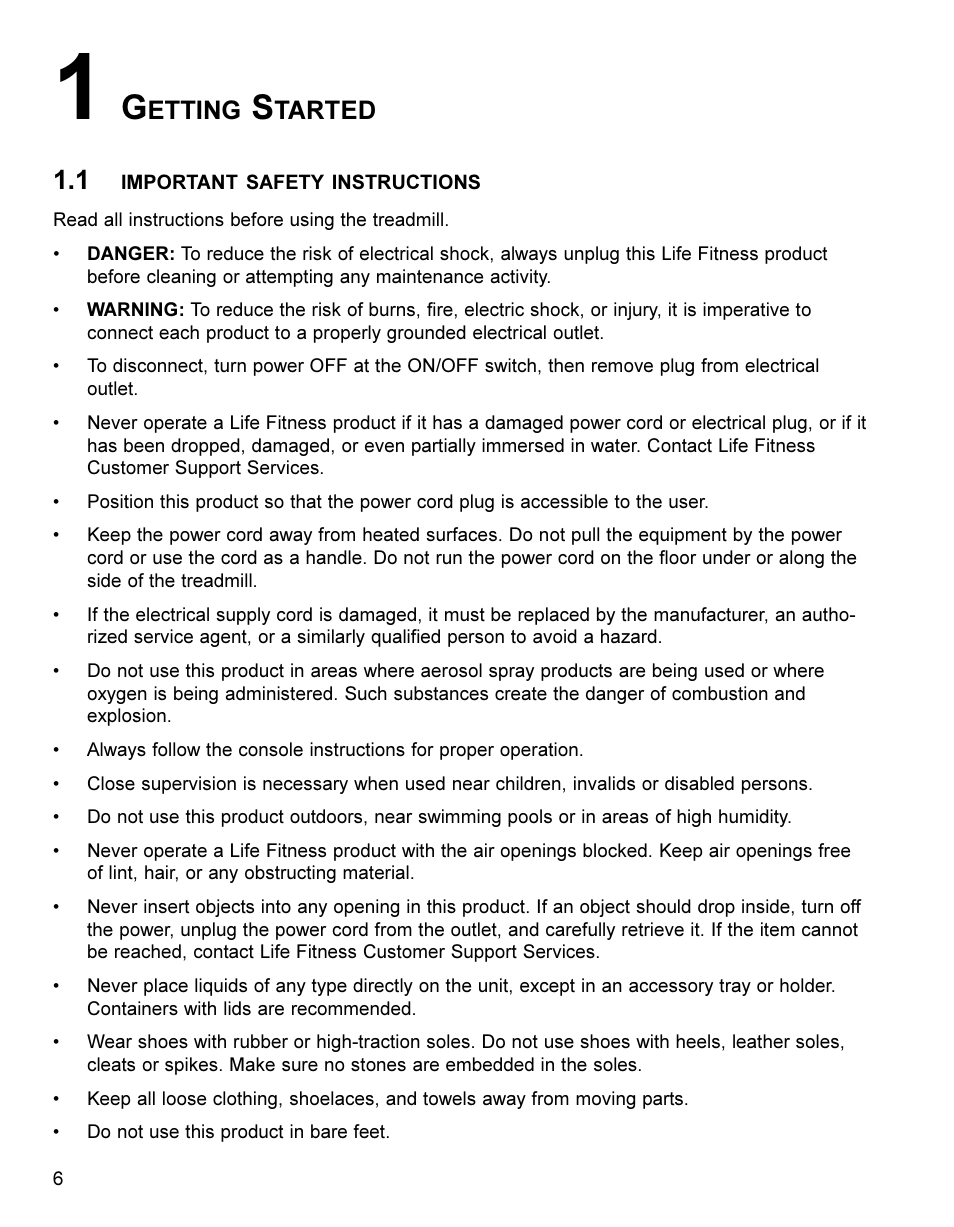 Etting, Tarted | Life Fitness Treadmill User Manual | Page 6 / 47