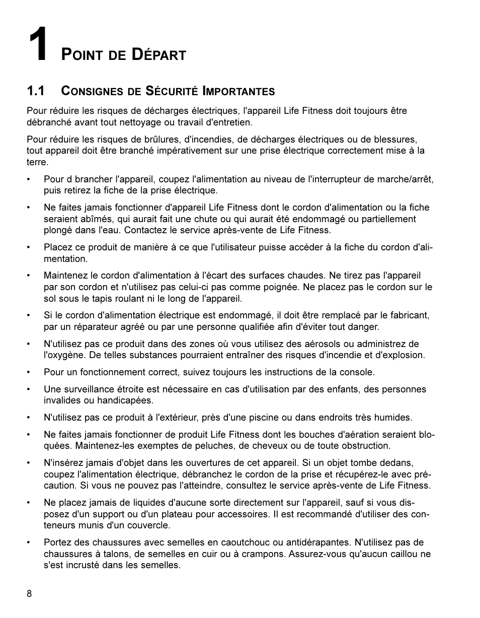 Oint de, Épart | Life Fitness Treadmill User Manual | Page 8 / 47