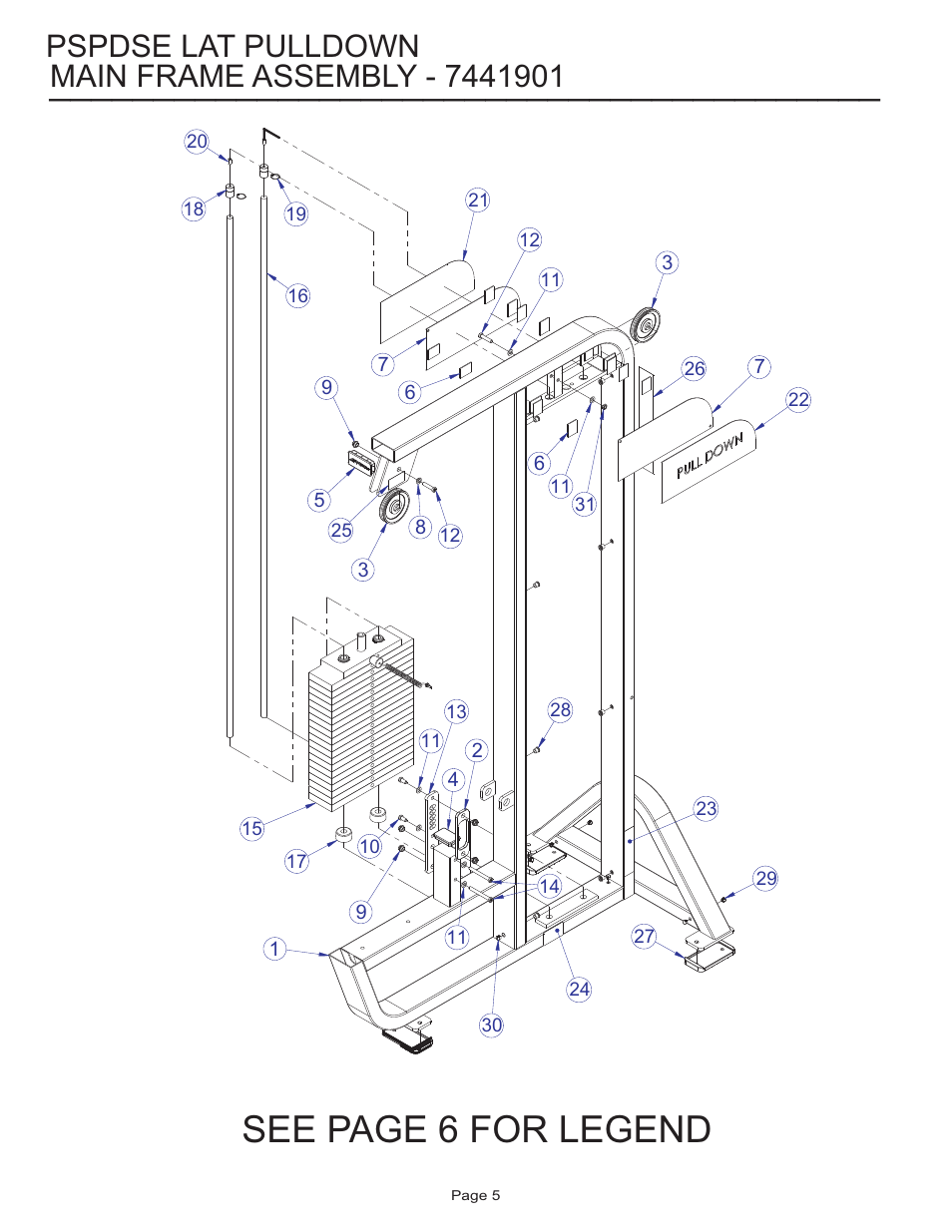 See page 6 for legend, Pspdse lat pulldown | Life Fitness Pro 2 Series PSPDSE User Manual | Page 5 / 14