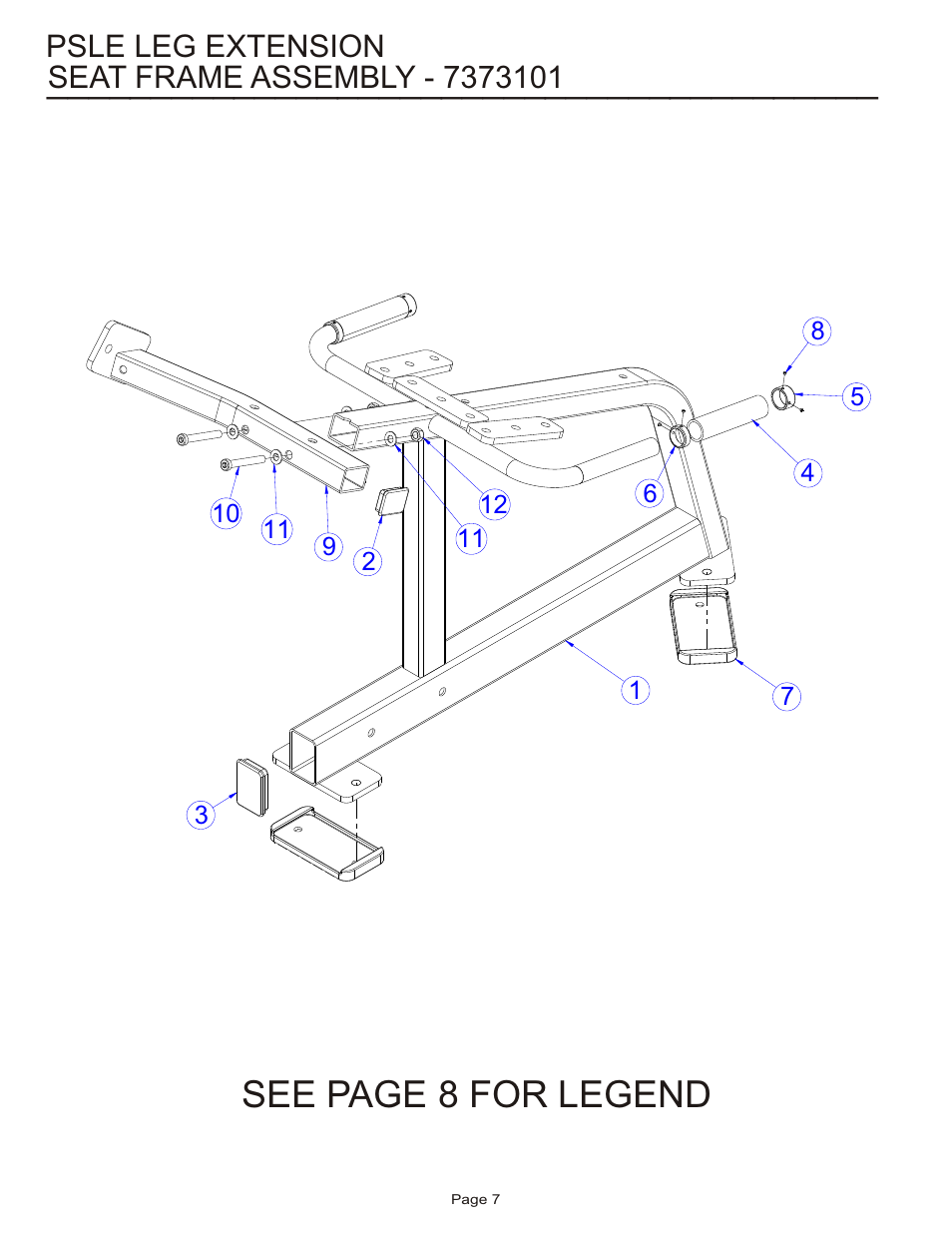 See page 8 for legend, Psle leg extension | Life Fitness Pro 2 Series PSLE User Manual | Page 7 / 15