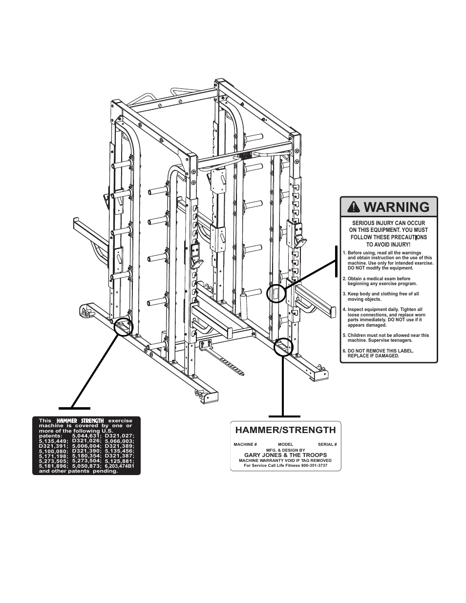 Warning, Hammer/strength | Life Fitness HDCR User Manual | Page 3 / 16