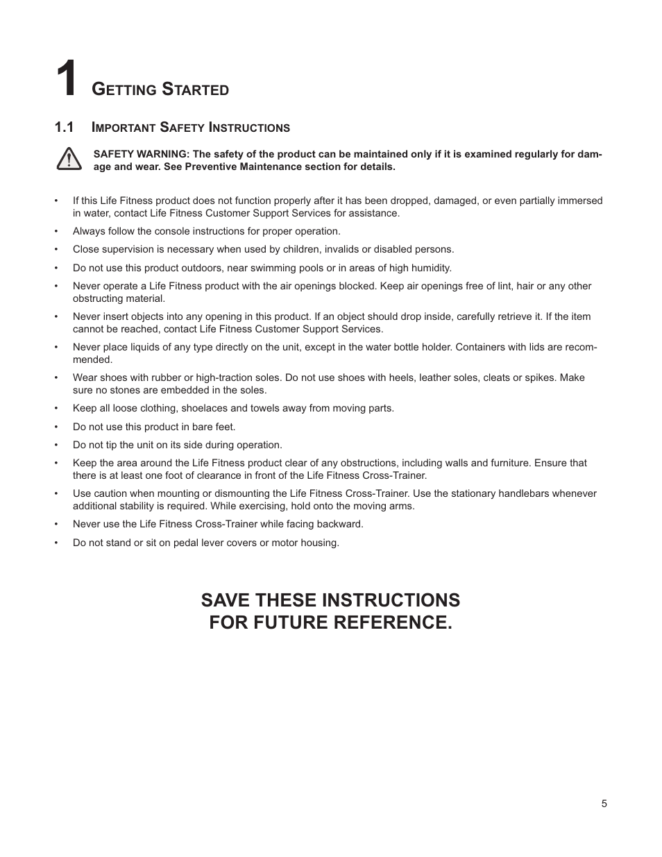 Save these instructions for future reference | Life Fitness M051-00K61-A132 User Manual | Page 6 / 42