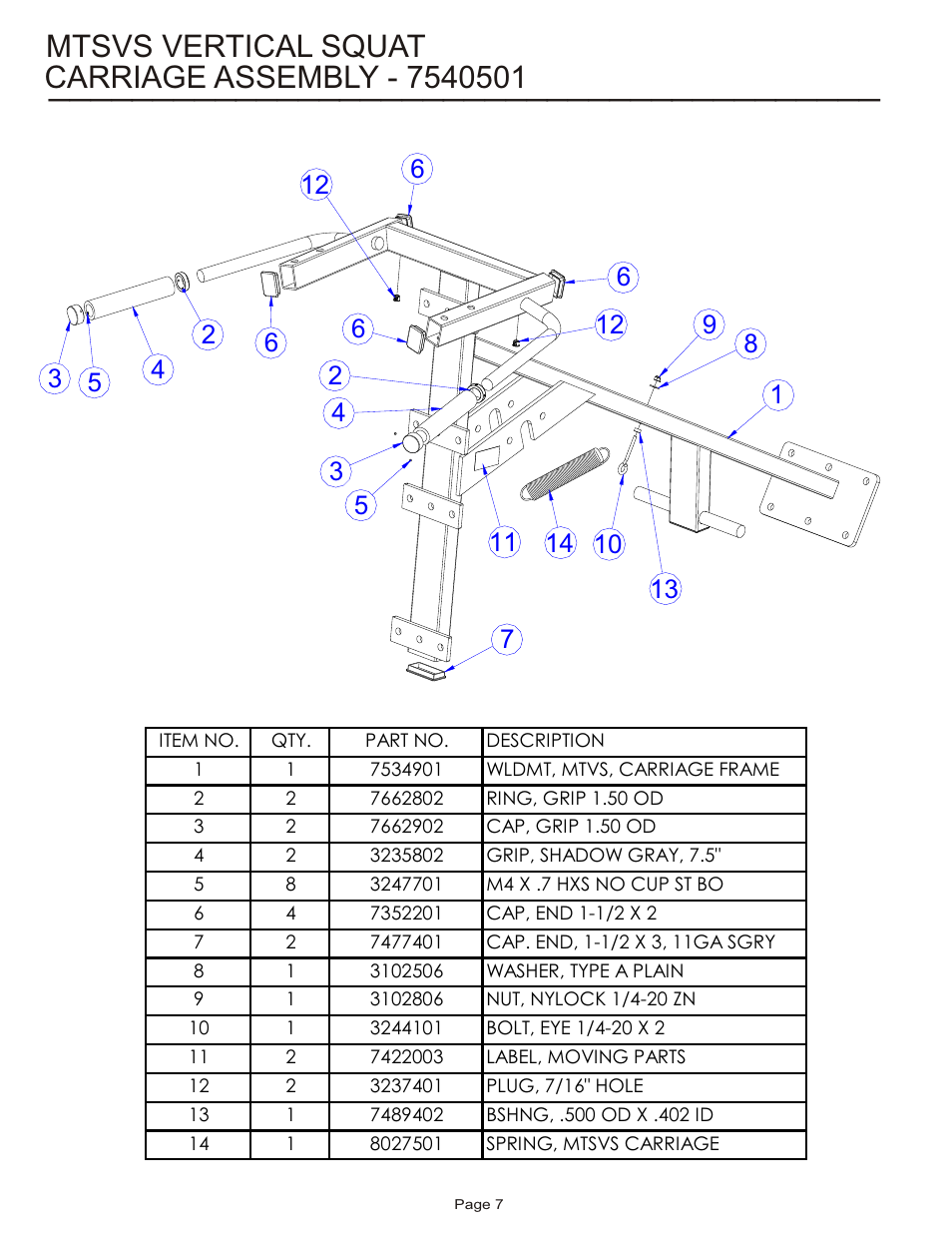 Mtsvs vertical squat | Life Fitness MTSVS User Manual | Page 7 / 17