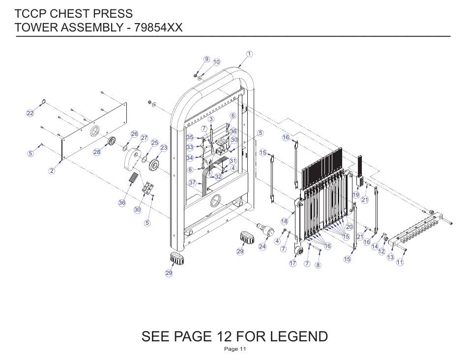 See page 12 for legend, Tccp chest press | Life Fitness Circuit Series User Manual | Page 11 / 15