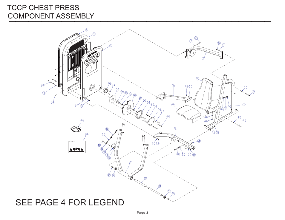 See page 4 for legend, Component assembly, Tccp chest press | Owner's manual | Life Fitness Circuit Series User Manual | Page 3 / 15