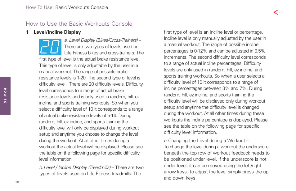 How to use the basic workouts console | Life Fitness Fitness Equipment User Manual | Page 10 / 35