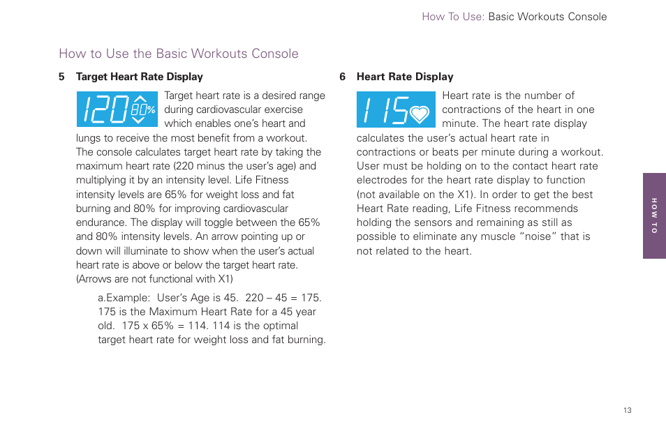How to use the basic workouts console | Life Fitness Fitness Equipment User Manual | Page 13 / 35