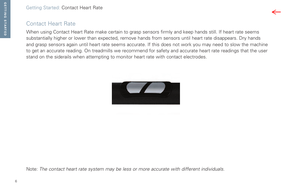 Contact heart rate, Getting started: contact heart rate | Life Fitness Fitness Equipment User Manual | Page 6 / 35
