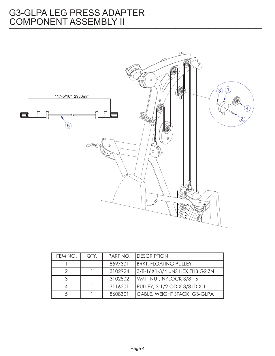 Component assembly ii, G3-glpa leg press adapter | Life Fitness G3-GLPA-001 User Manual | Page 4 / 7