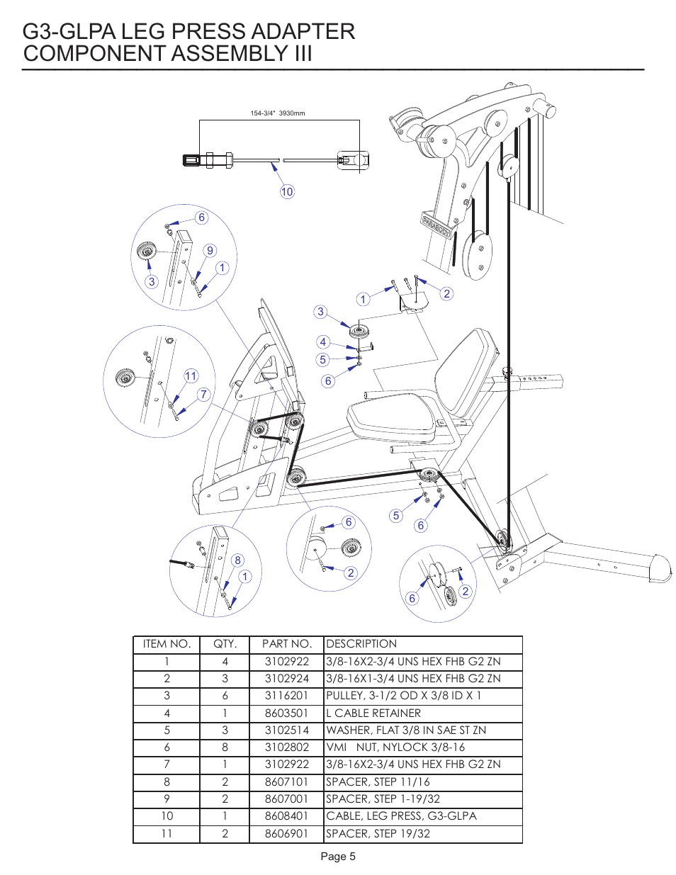 Component assembly iii, G3-glpa leg press adapter | Life Fitness G3-GLPA-001 User Manual | Page 5 / 7
