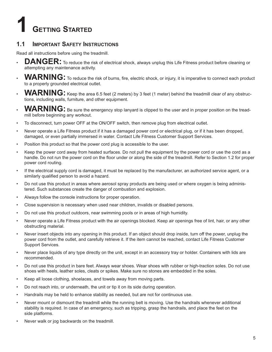 Danger, Warning | Life Fitness 97T1 User Manual | Page 6 / 50