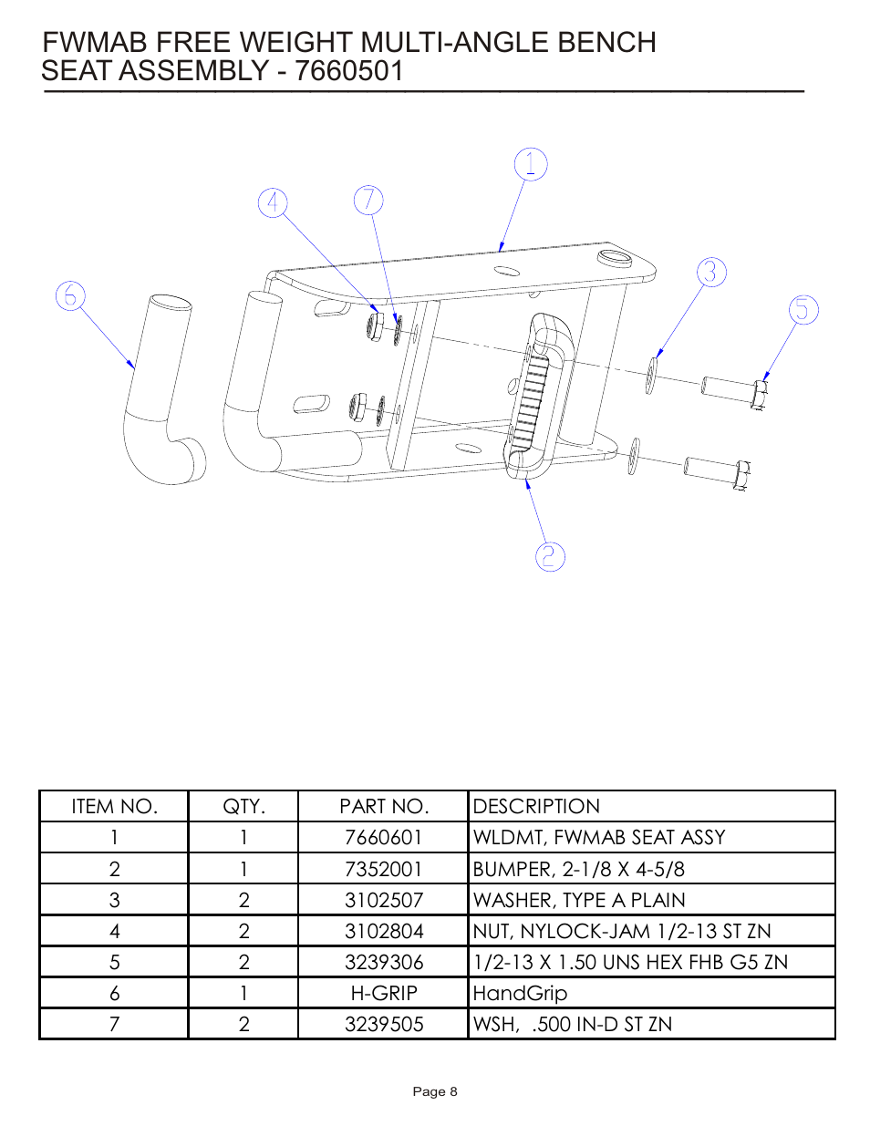 Fwmab free weight multi-angle bench | Life Fitness FWMAB User Manual | Page 8 / 9