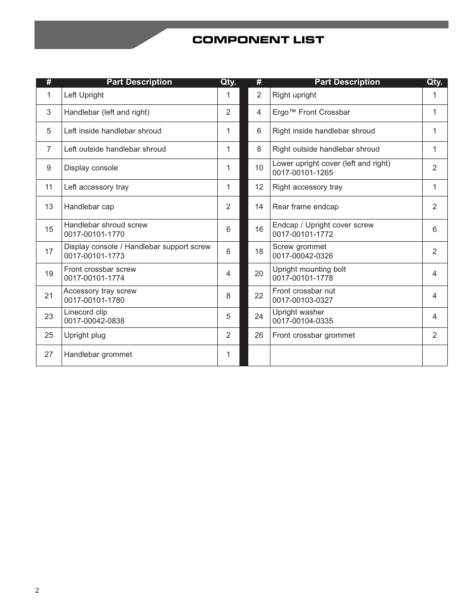 Component list | Life Fitness CLST User Manual | Page 4 / 10