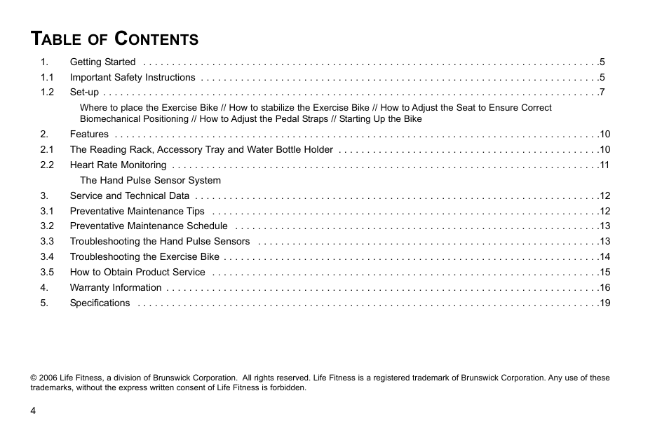 Able of, Ontents | Life Fitness R3 User Manual | Page 5 / 22