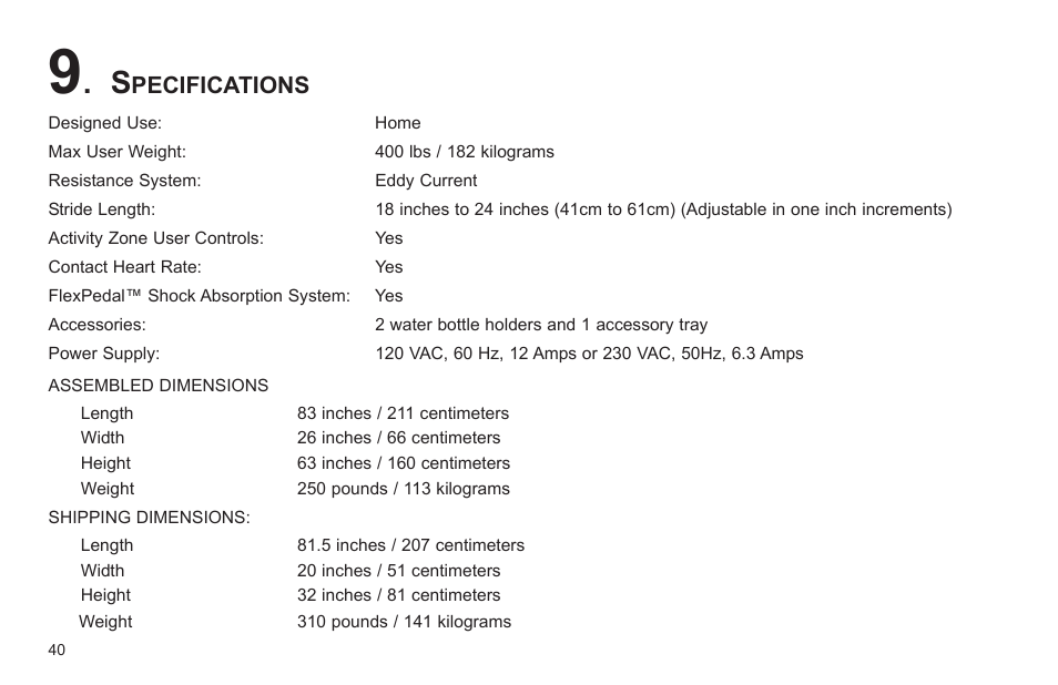 Pecifications | Life Fitness X7 User Manual | Page 41 / 45