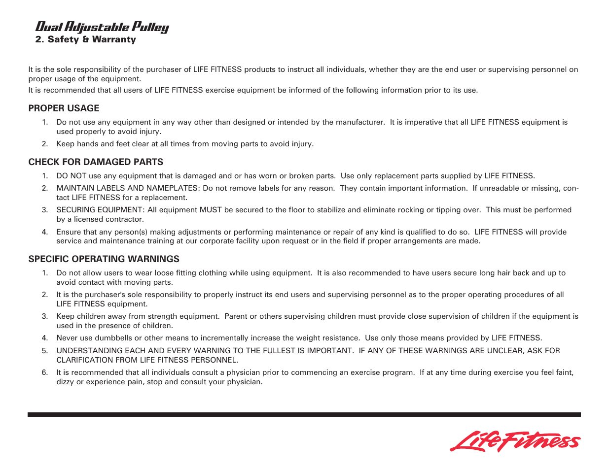 Dual adjustable pulley | Life Fitness Dual Adjustable Pulley User Manual | Page 7 / 13