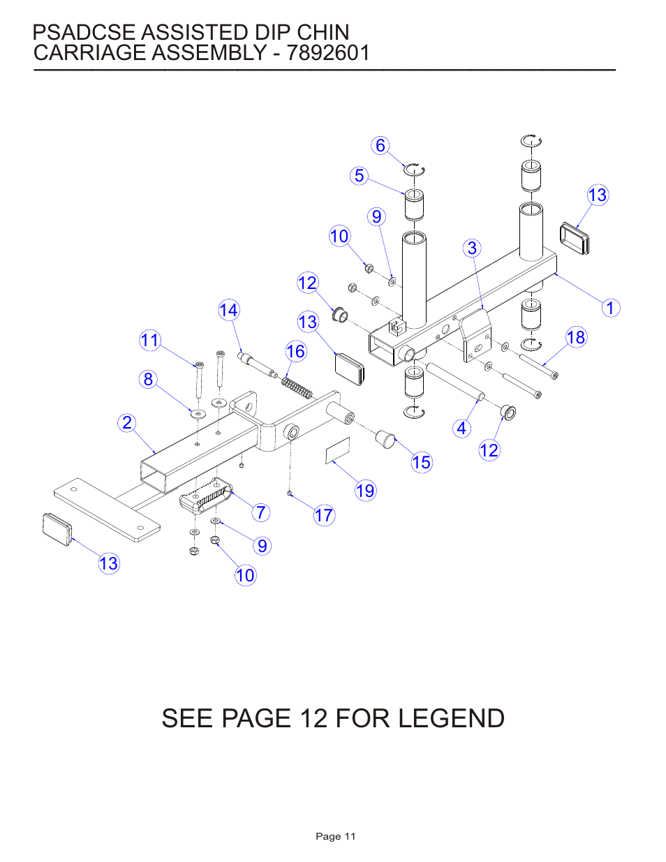 See page 12 for legend, Psadcse assisted dip chin | Life Fitness Pro 2 Series PSADCSE User Manual | Page 11 / 18