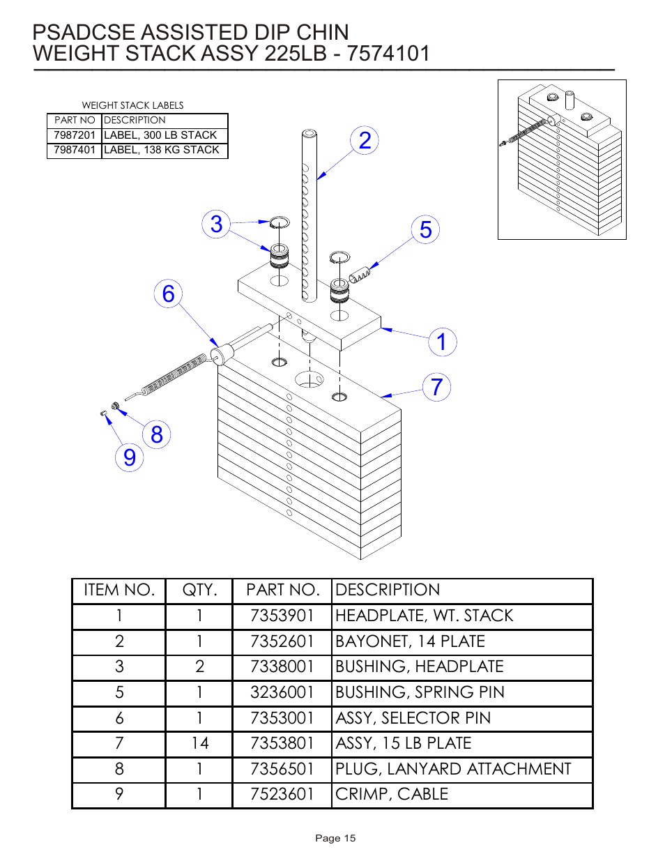 Psadcse assisted dip chin | Life Fitness Pro 2 Series PSADCSE User Manual | Page 15 / 18