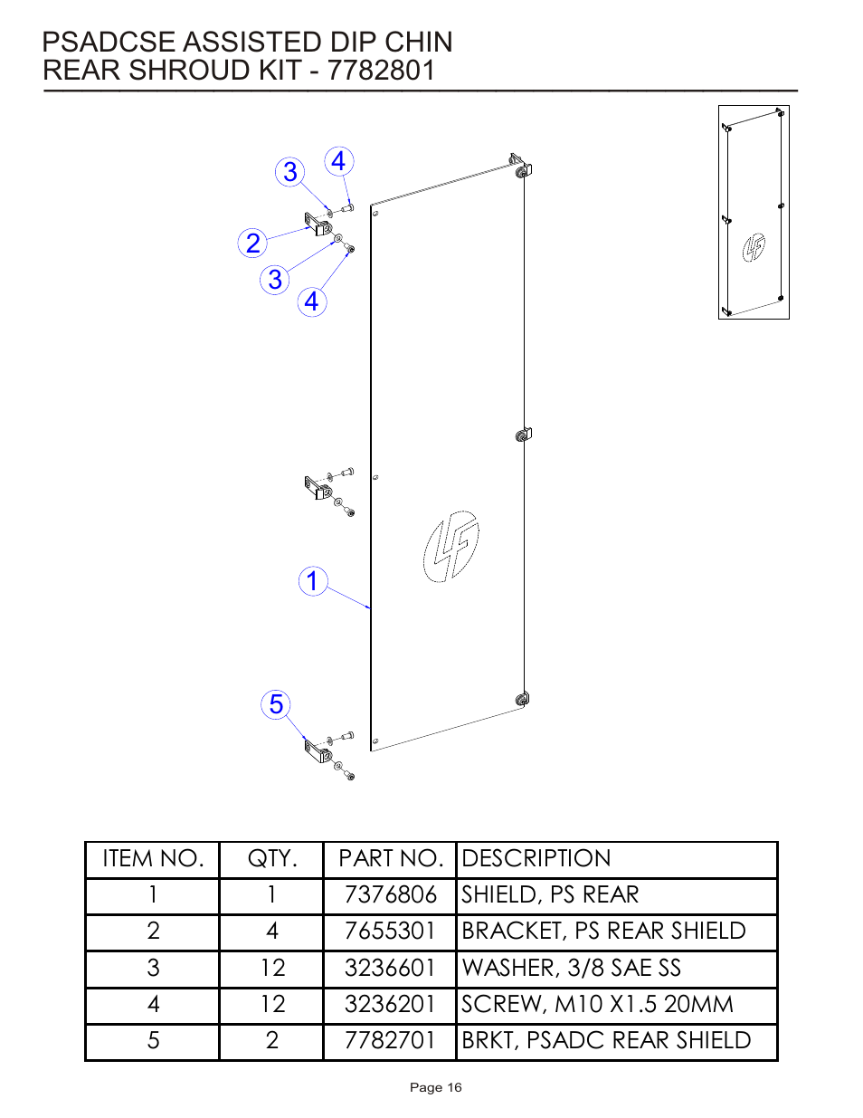 Psadcse assisted dip chin | Life Fitness Pro 2 Series PSADCSE User Manual | Page 16 / 18