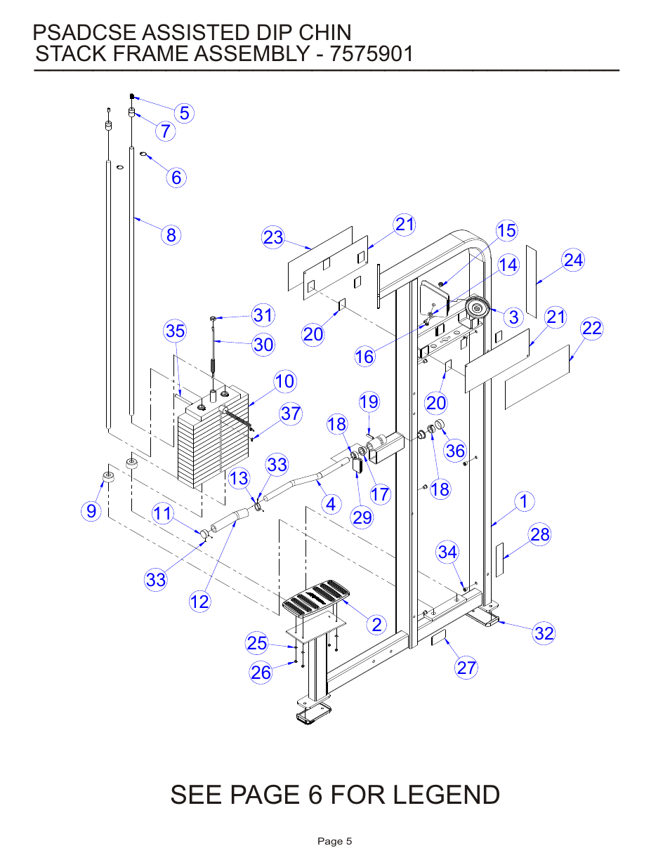 See page 6 for legend, Psadcse assisted dip chin | Life Fitness Pro 2 Series PSADCSE User Manual | Page 5 / 18