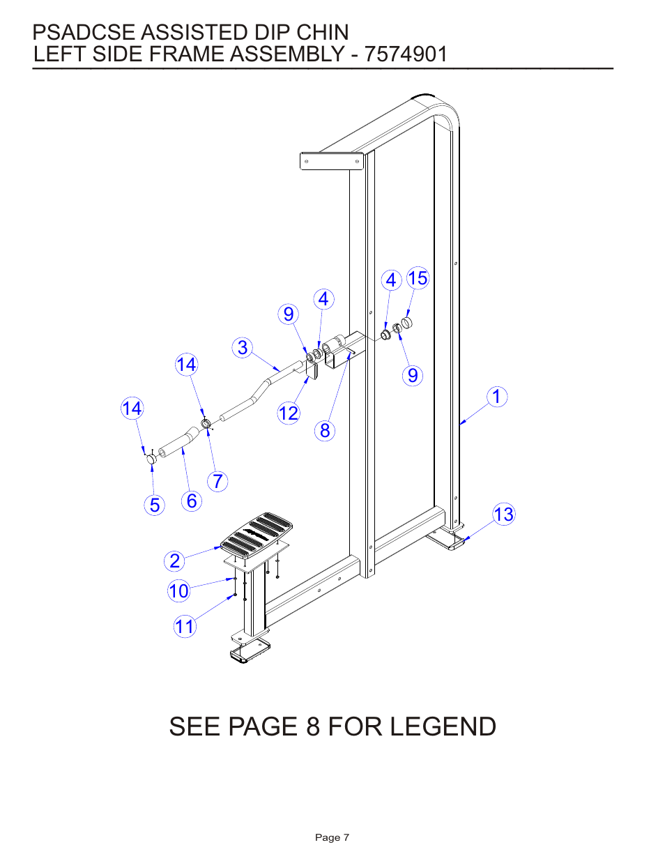 See page 8 for legend, Psadcse assisted dip chin | Life Fitness Pro 2 Series PSADCSE User Manual | Page 7 / 18