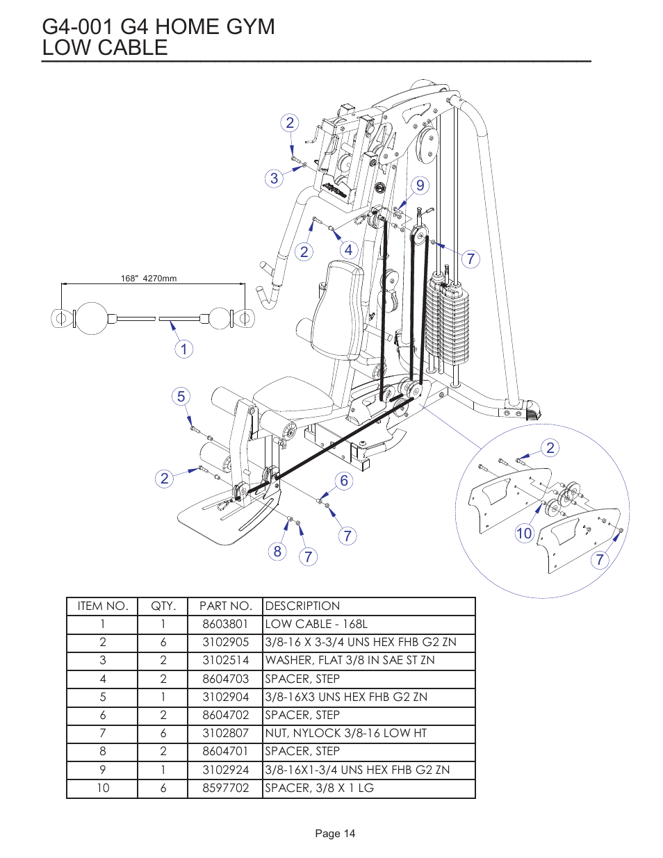 Low cable | Life Fitness G4-001 User Manual | Page 14 / 17