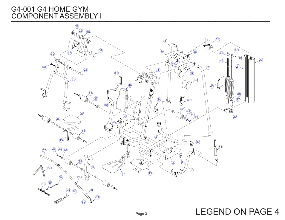 Legend on page 4, Component assembly i | Life Fitness G4-001 User Manual | Page 3 / 17