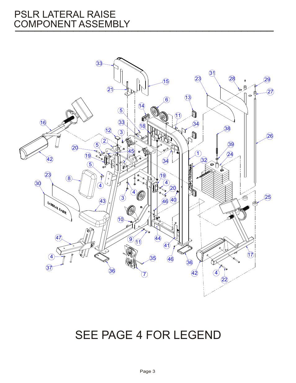 See page 4 for legend, Component assembly, Pslr lateral raise | Life Fitness Pro 2 Series PSLR User Manual | Page 3 / 15