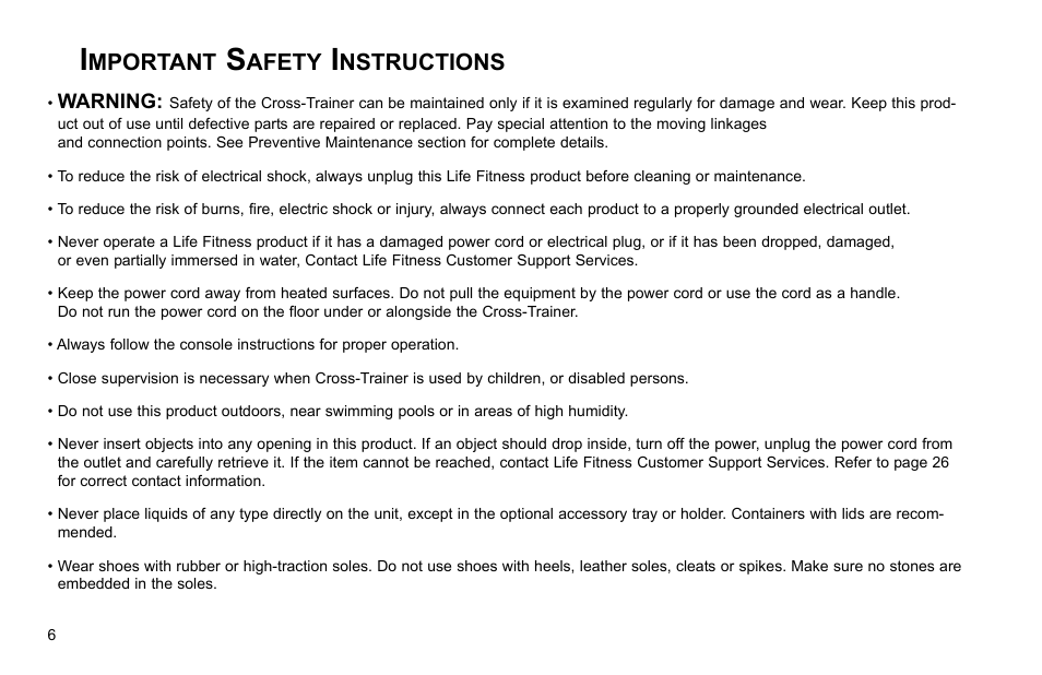 Mportant, Afety, Nstructions | Life Fitness Elliptical Trainer User Manual | Page 7 / 20