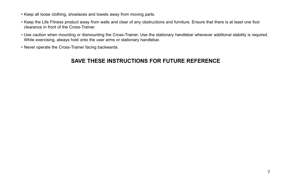 Save these instructions for future reference | Life Fitness Elliptical Trainer User Manual | Page 8 / 20