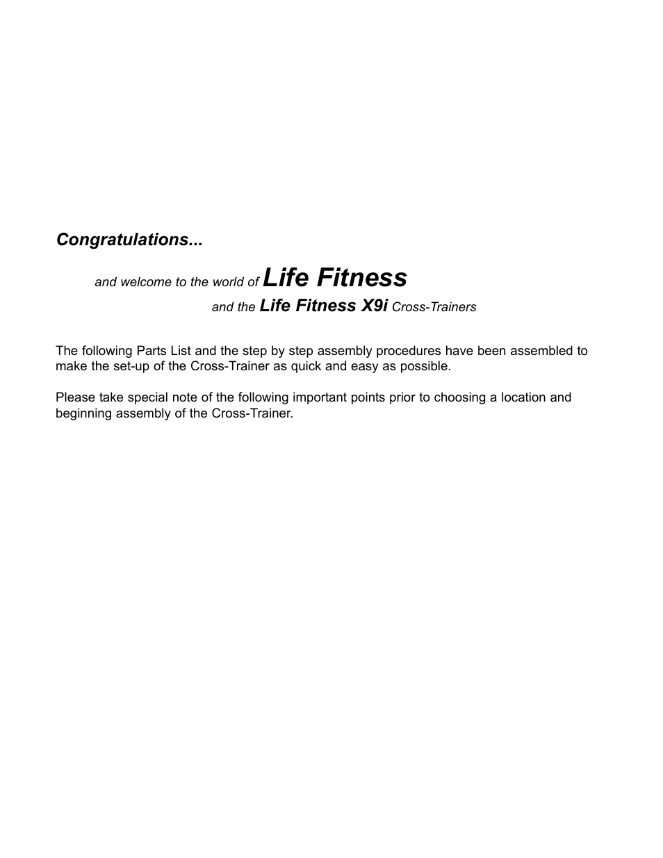 Life fitness | Life Fitness X9i User Manual | Page 2 / 8