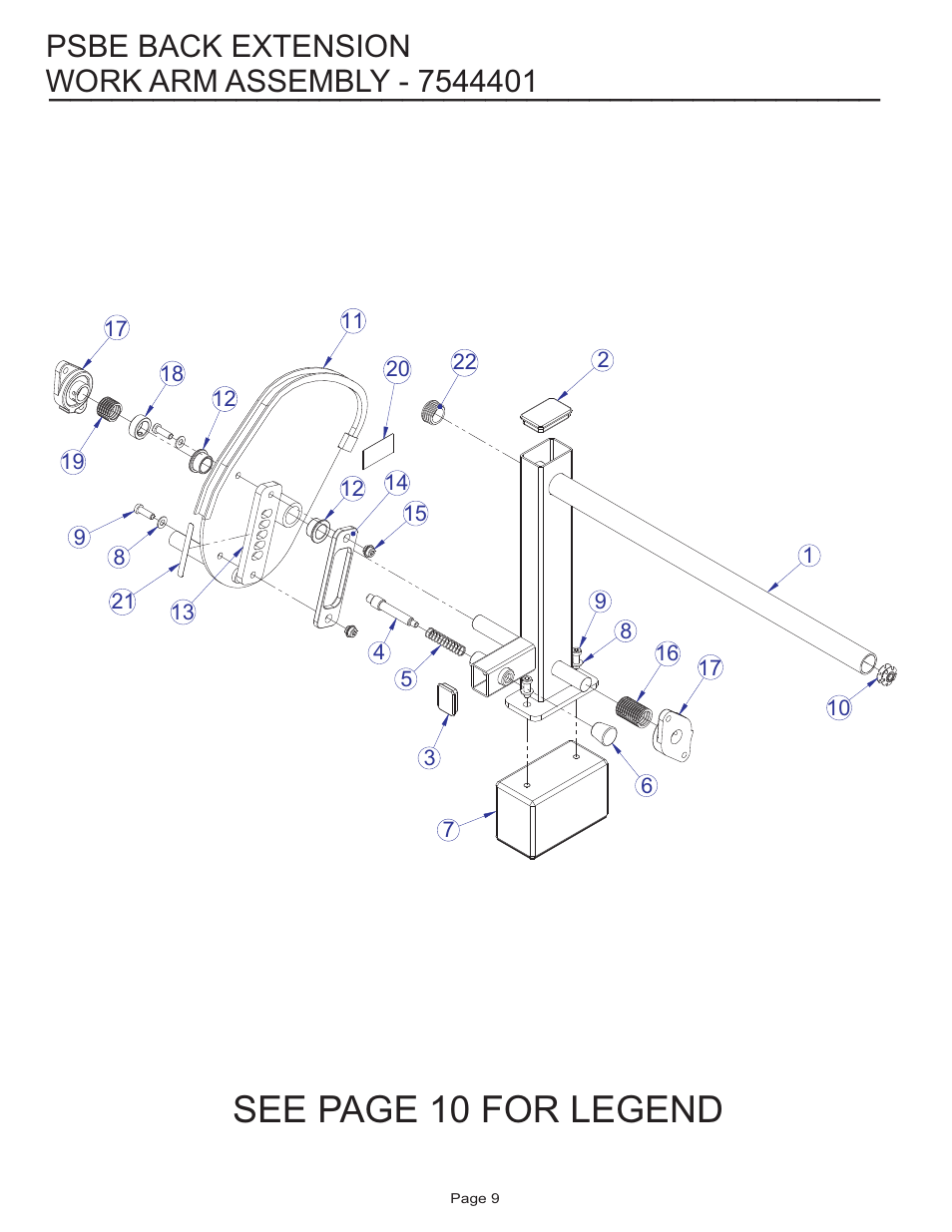 See page 10 for legend, Psbe back extension | Life Fitness Pro 2 Series PSBE User Manual | Page 9 / 13