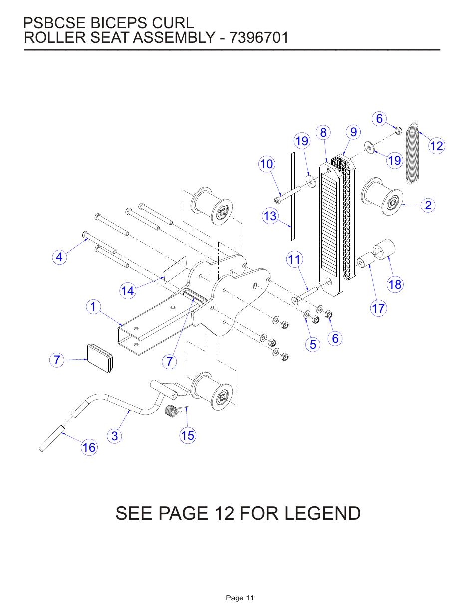 See page 12 for legend, Psbcse biceps curl | Life Fitness Pro 2 Series PSBCSE User Manual | Page 11 / 18