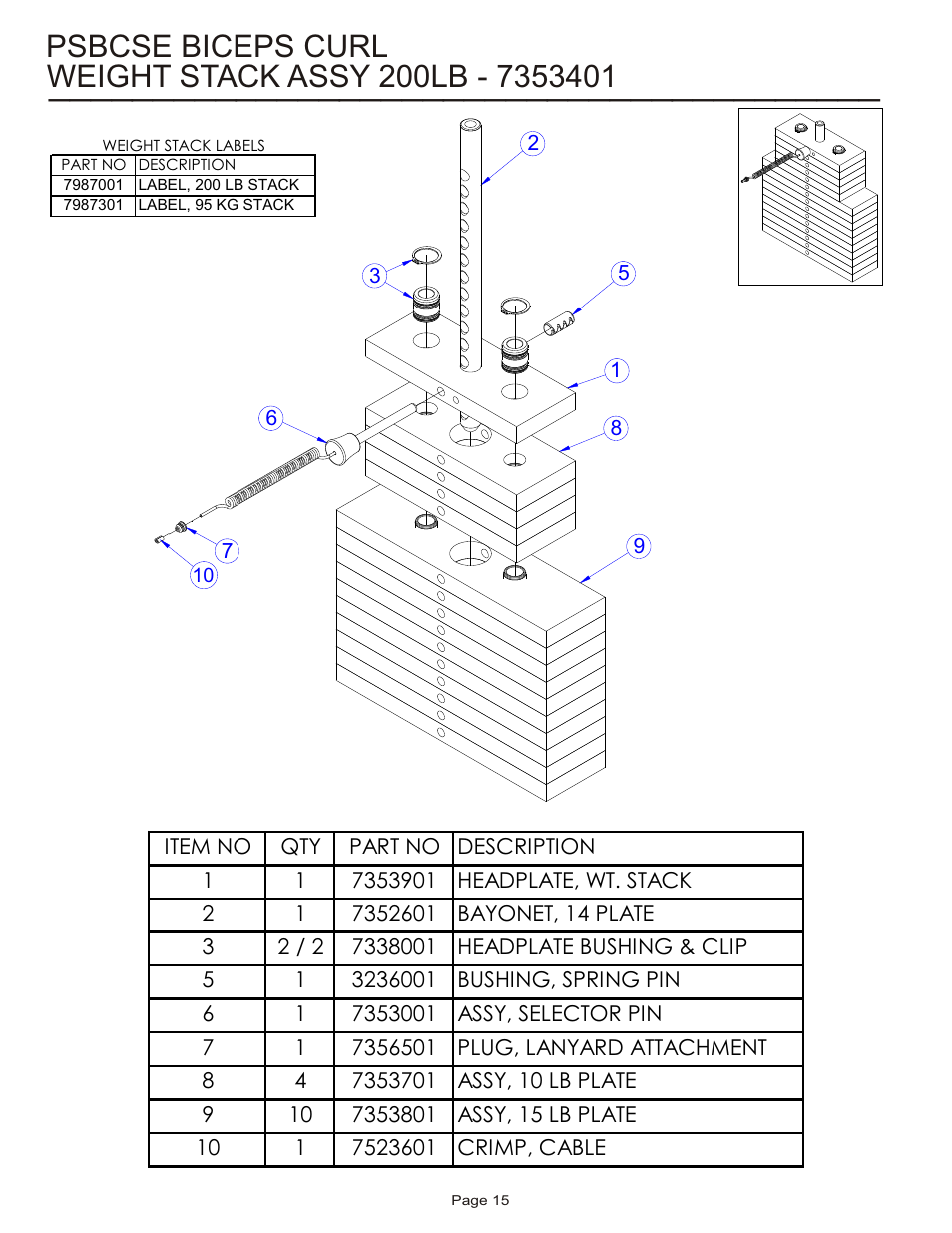 Psbcse biceps curl | Life Fitness Pro 2 Series PSBCSE User Manual | Page 15 / 18