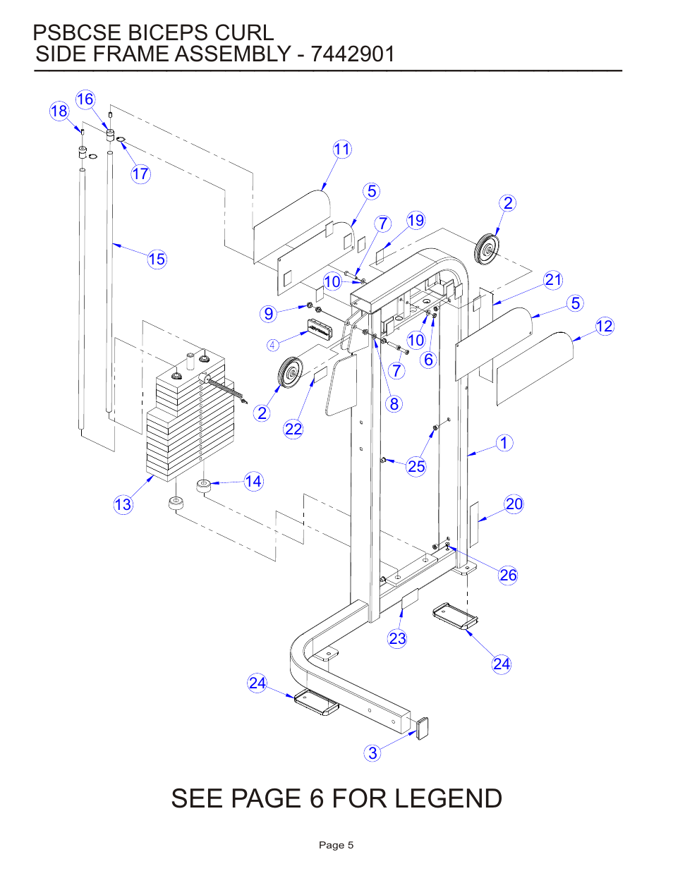 See page 6 for legend, Psbcse biceps curl | Life Fitness Pro 2 Series PSBCSE User Manual | Page 5 / 18