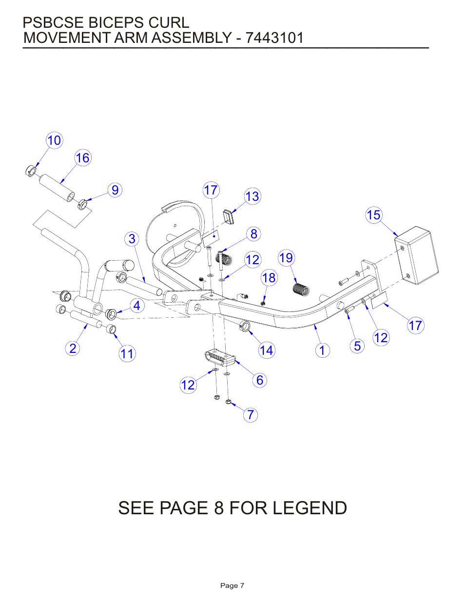 See page 8 for legend, Psbcse biceps curl | Life Fitness Pro 2 Series PSBCSE User Manual | Page 7 / 18