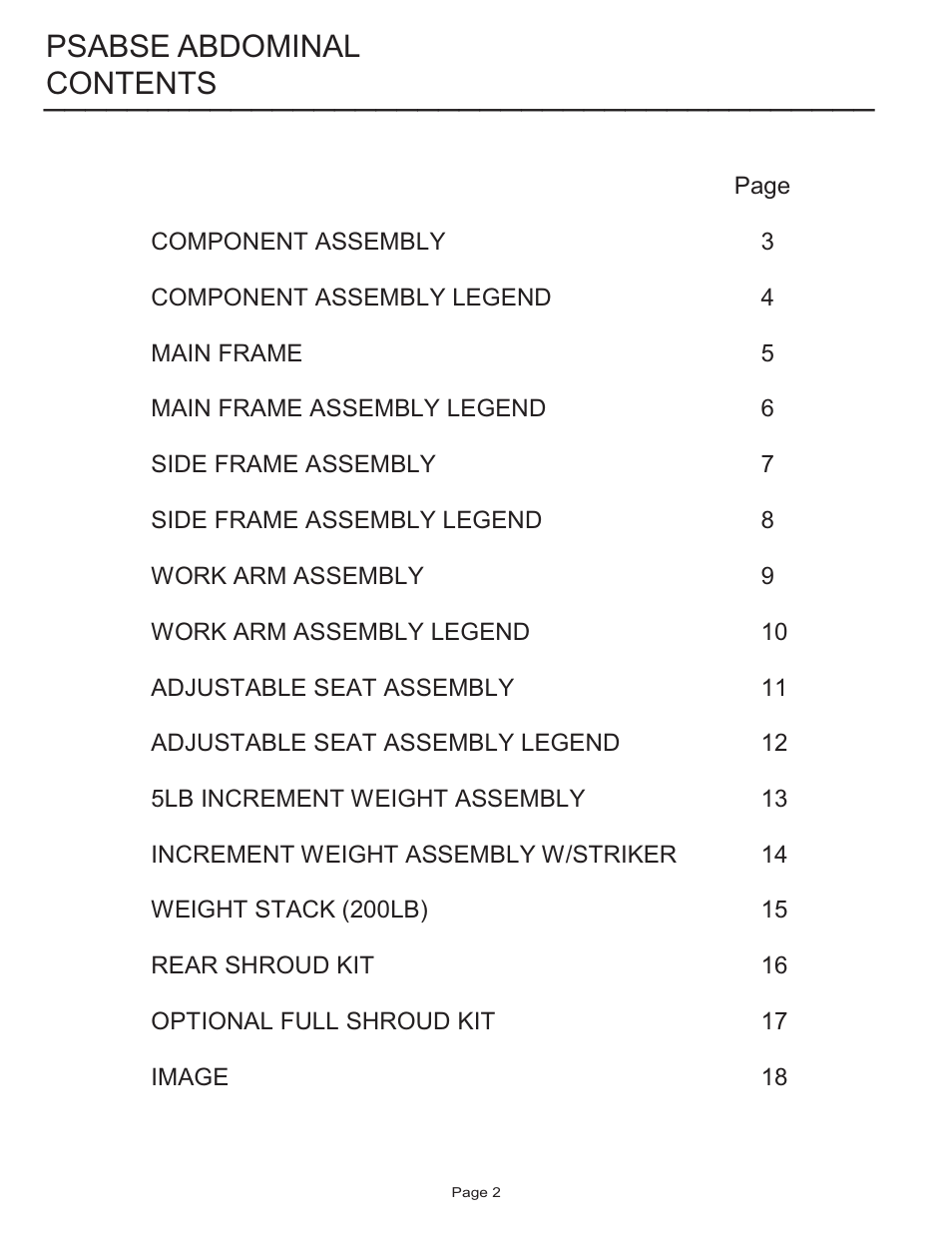 Life Fitness PSABSE User Manual | Page 2 / 18