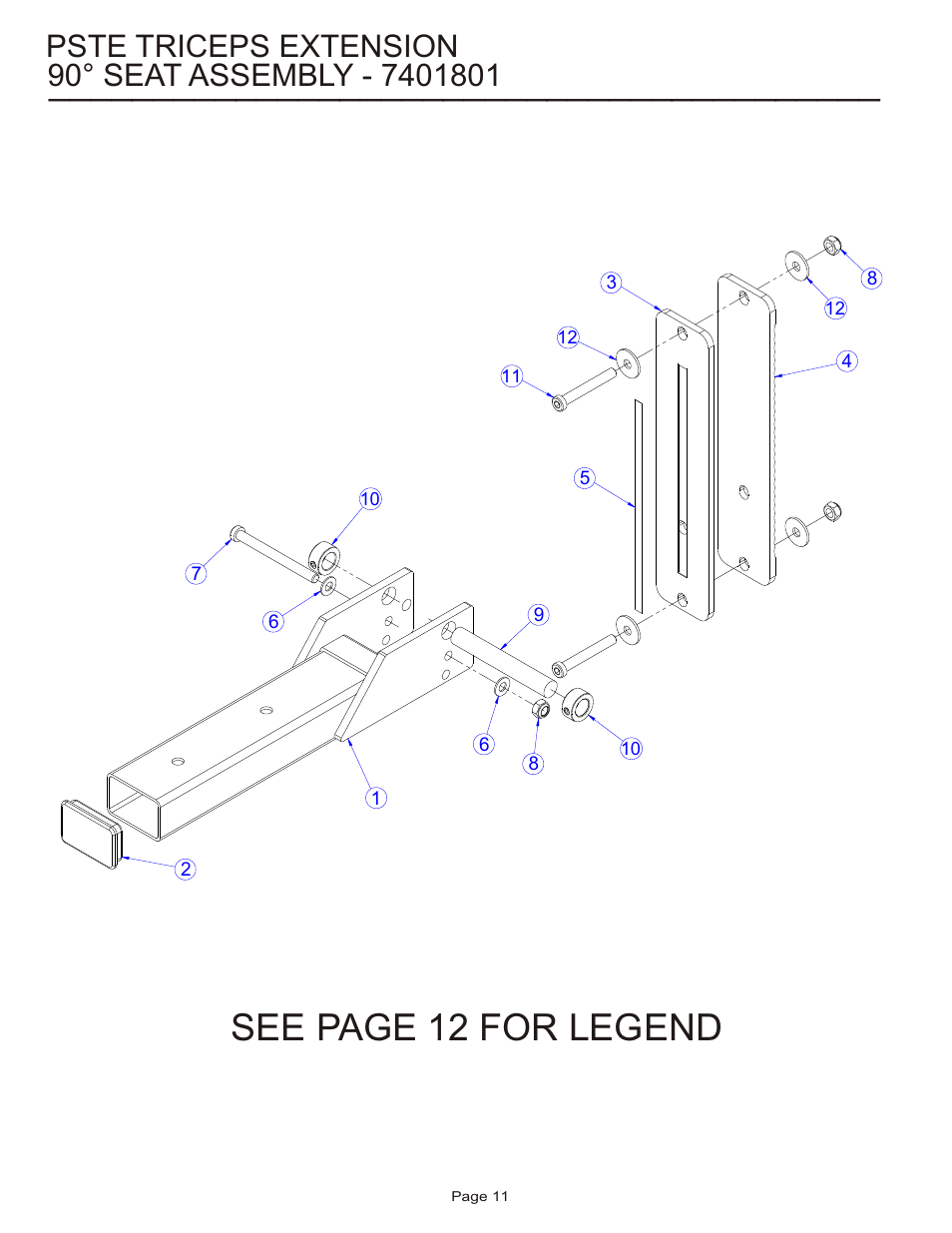 See page 12 for legend, Pste triceps extension | Life Fitness PSTE User Manual | Page 11 / 15